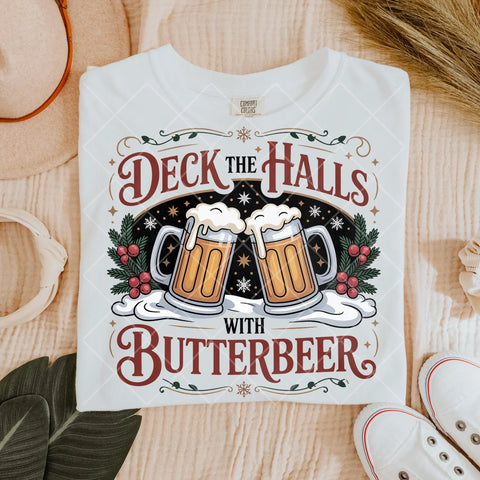 DTF Full Color TShirt Transfer - Deck The Halls with Butterbeer