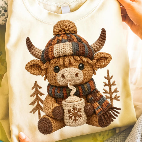 DTF Full Color TShirt Transfer - Faux Crochet Highland