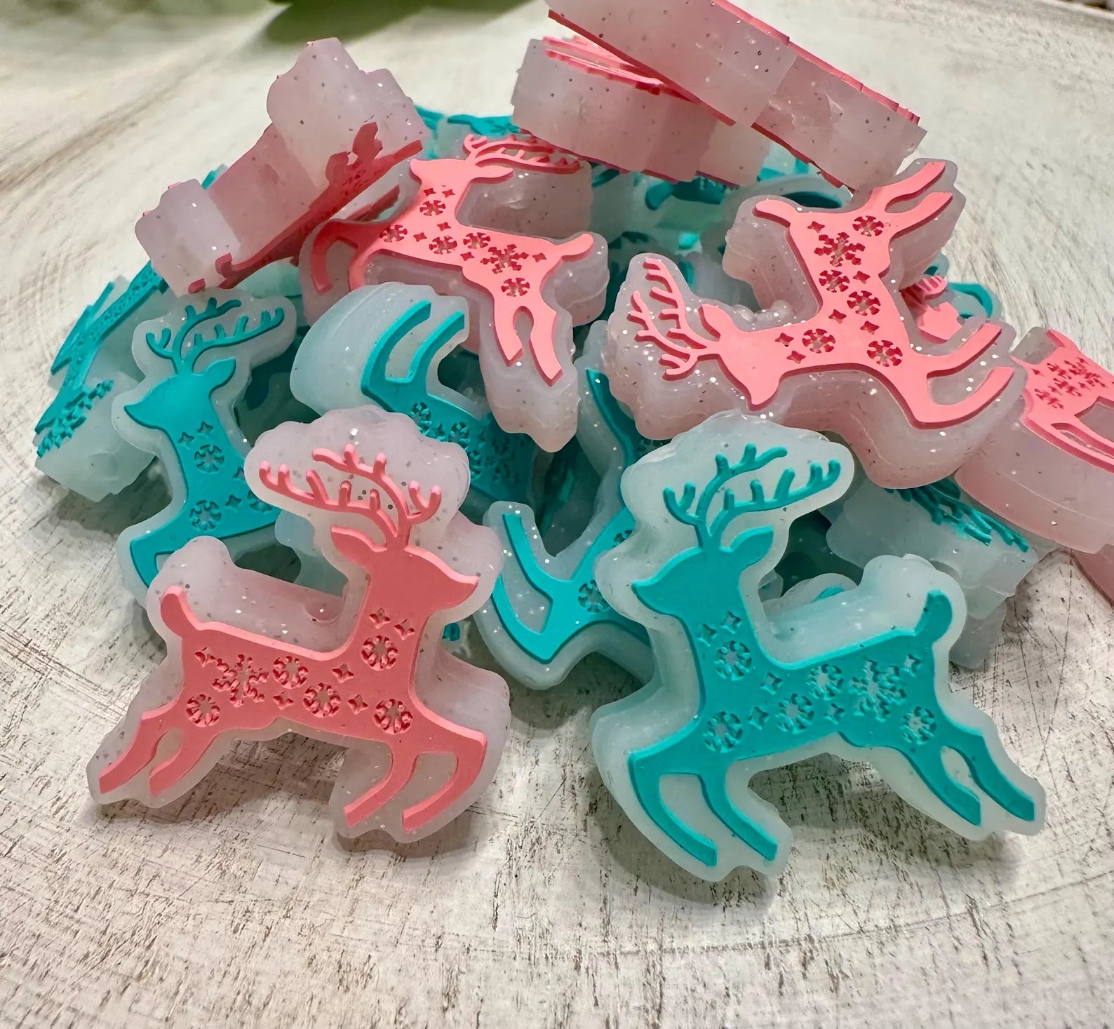 Silicone Focal - Pink & Turquoise Glitter Deer