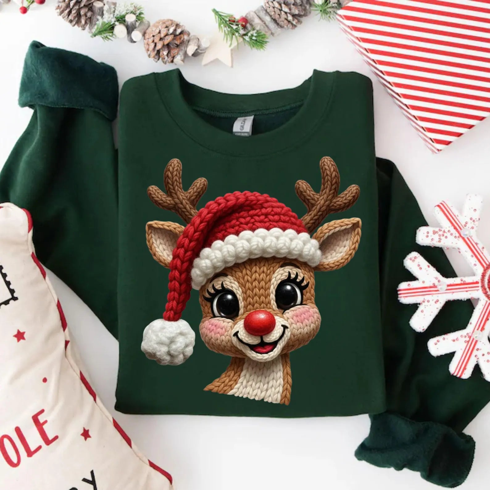 DTF Full Color TShirt Transfer - Faux Knit Rudolph