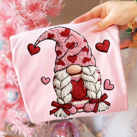 DTF Full Color TShirt Transfer - Faux Chenille Valentine Gnome