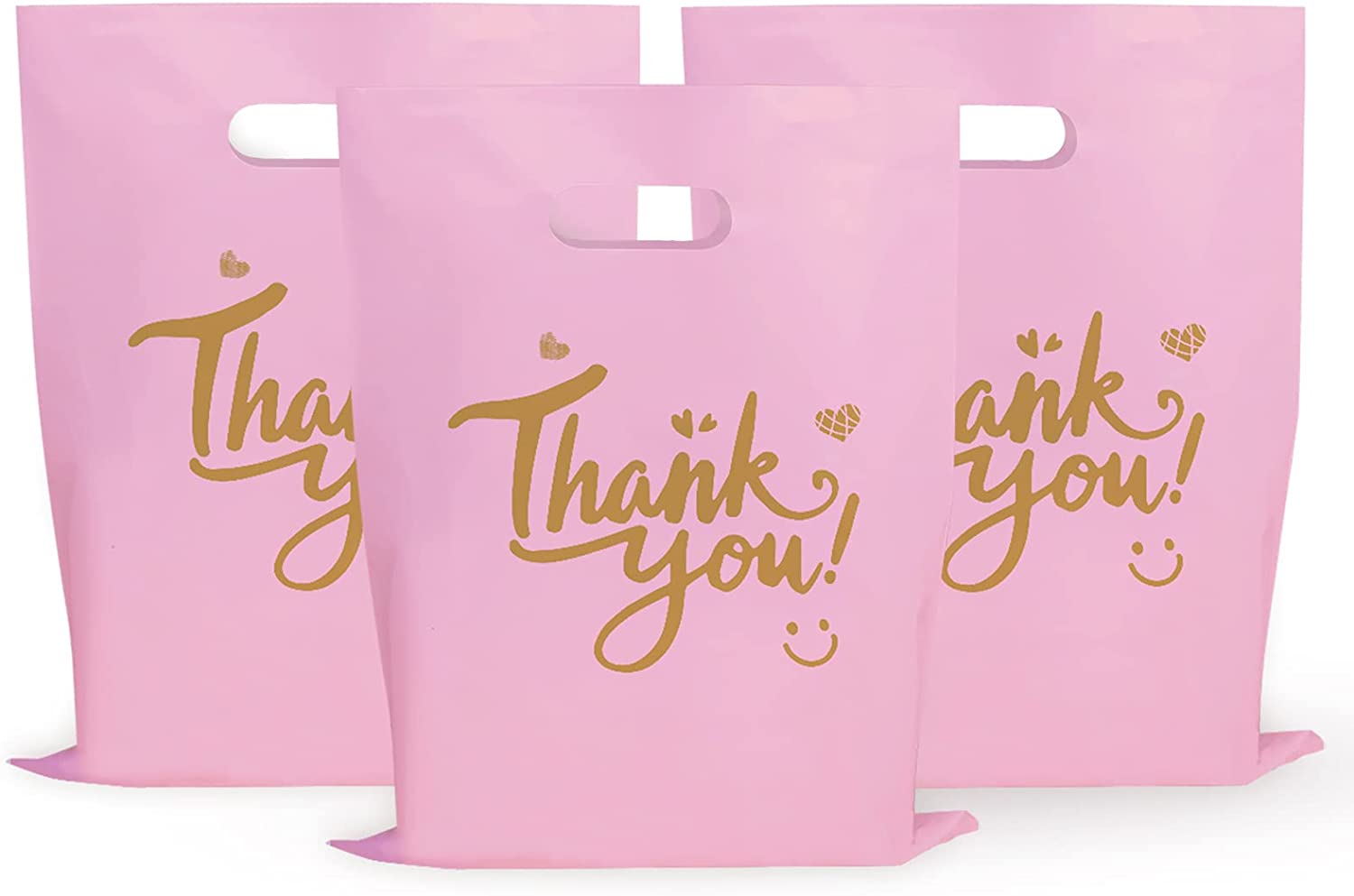 12x15" Pink Thank You Merchandise Bags - Solid Pink with Gold Thank You