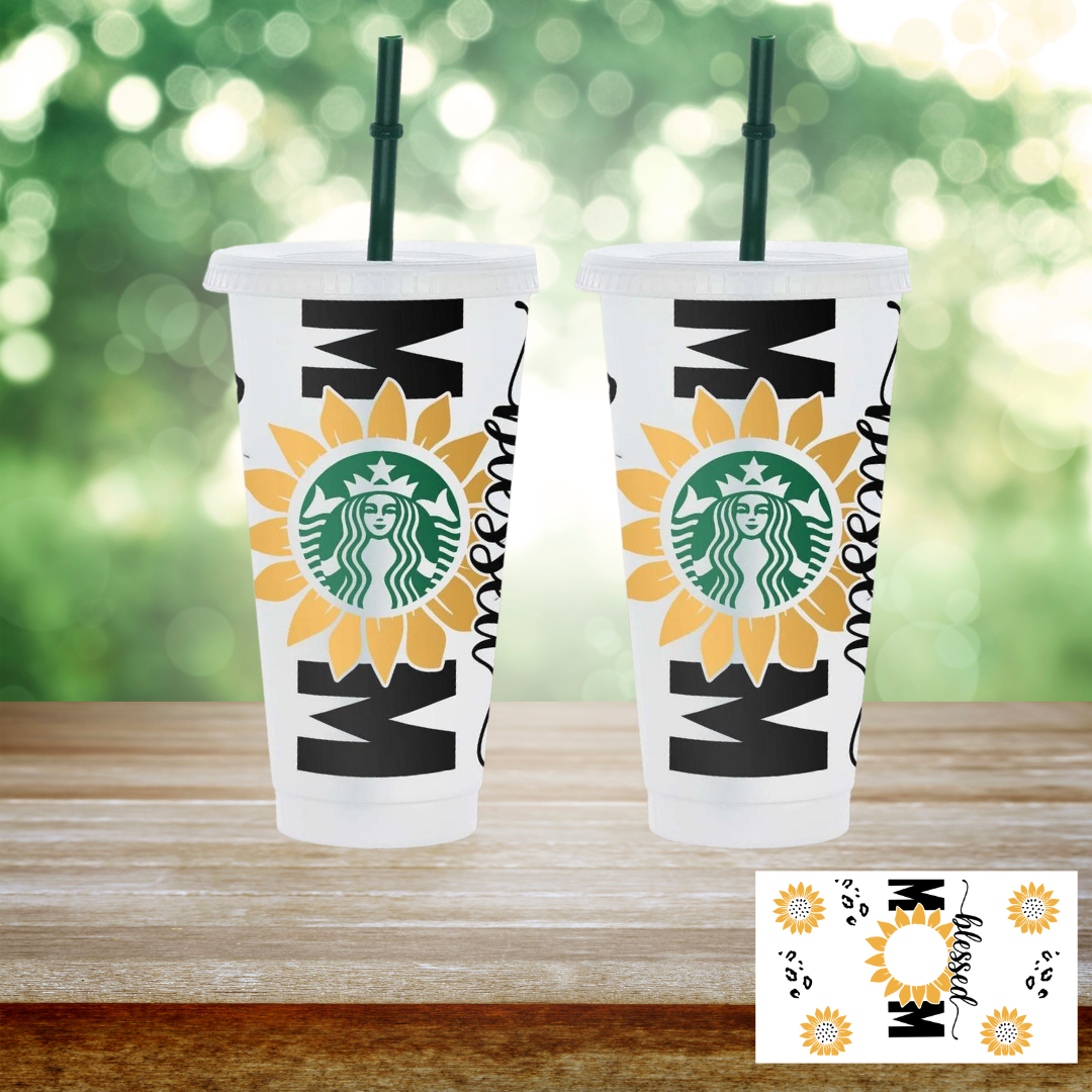 24oz UV DTF Wrap - Blessed Mom Sunflower