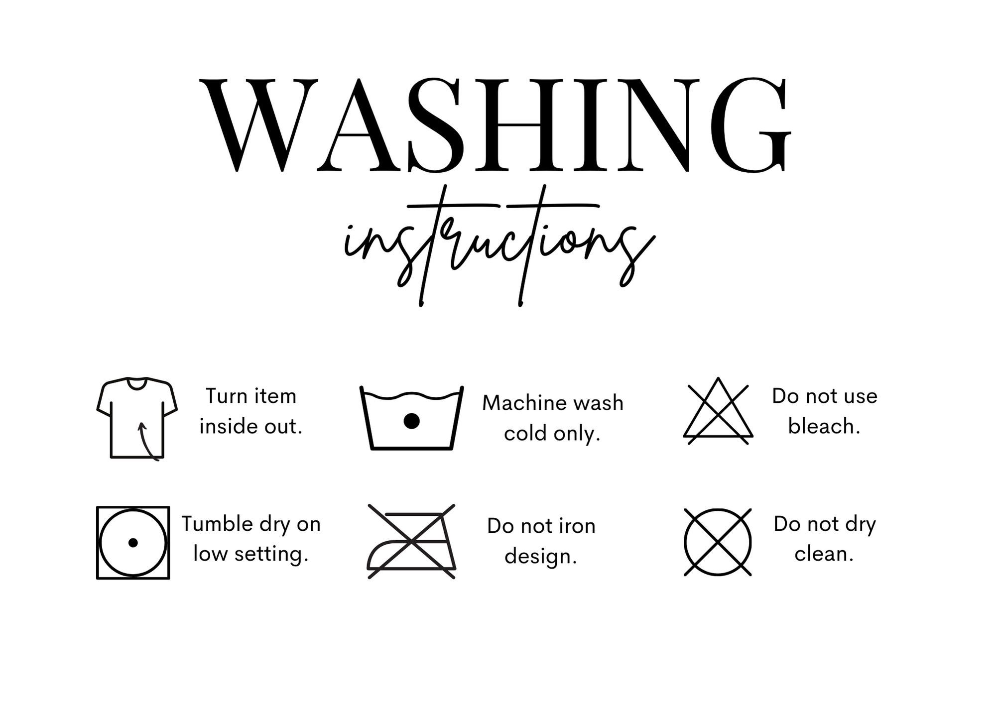 Washing Instructions Care Cards for Sublimation Shirts Black Polka Dot Wash Care Cards